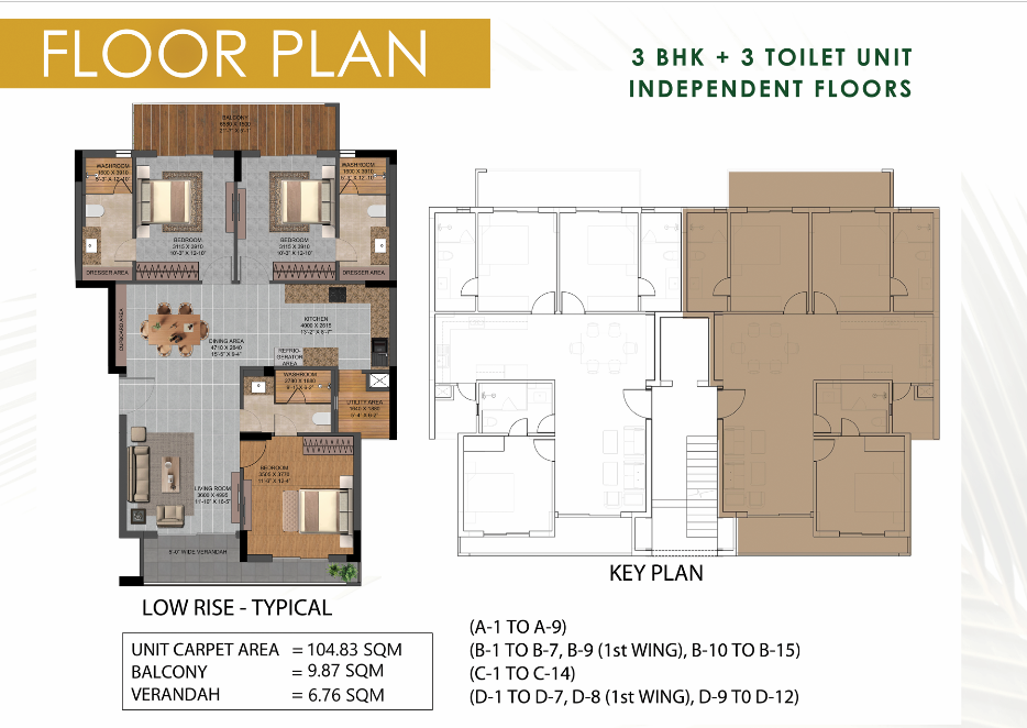 3 BHK Floor Plan of Nimbus the pal village