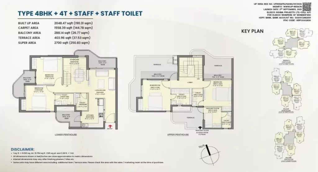 Eldeco WOW - 4BHK + 4T + Staff + Staff Toilet​