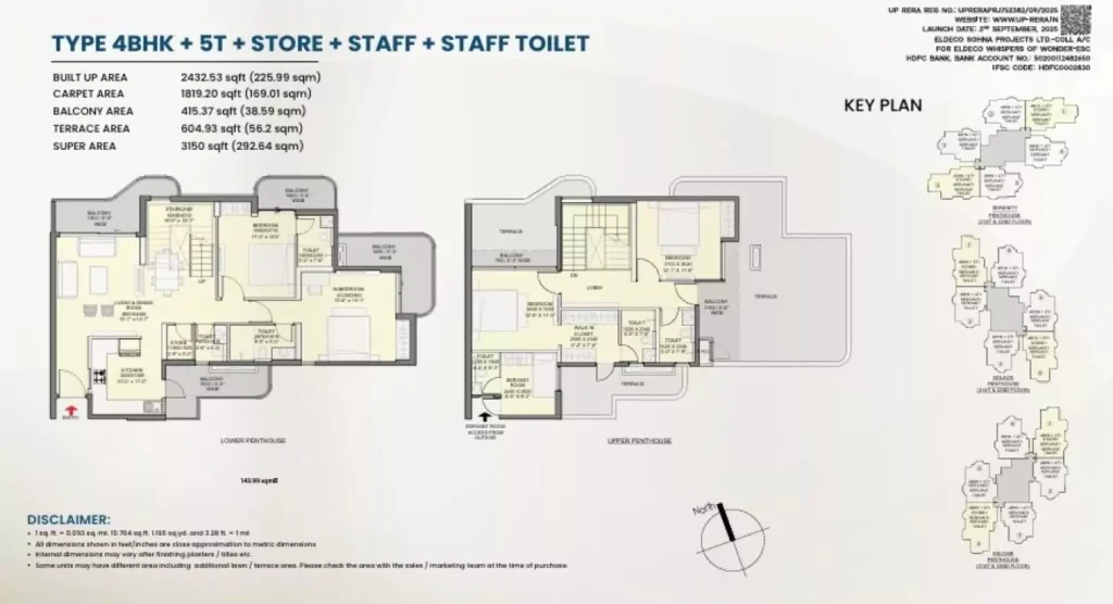 Eldeco WOW - 4BHK + 5T + Store+ Staff + Staff Toilet​